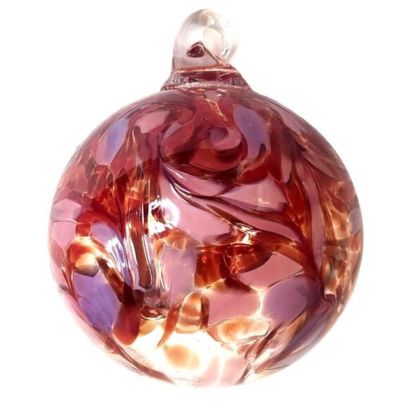 5" Hand-Blown Glass Ornament With Swirled Red & Purple Design - Picture 1 of 11